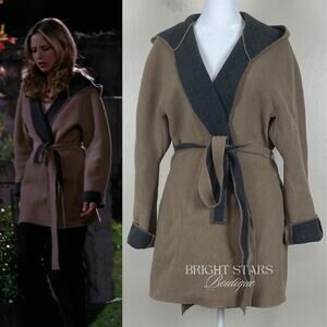 Rare Vintage Wool Coat Jacket ASO Buffy Summers BtVS Womens Tan Gray Belt
